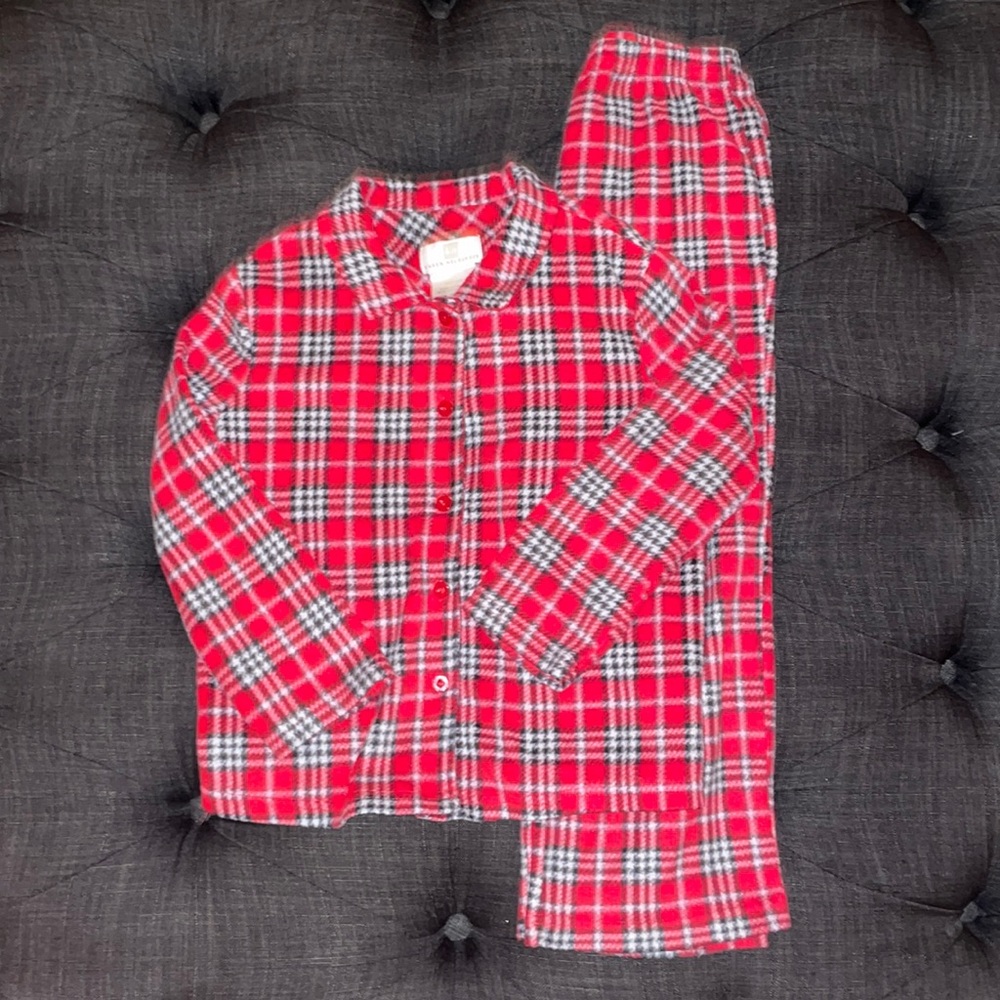 Kids pajama set- plaid red/ white / black SZ Small